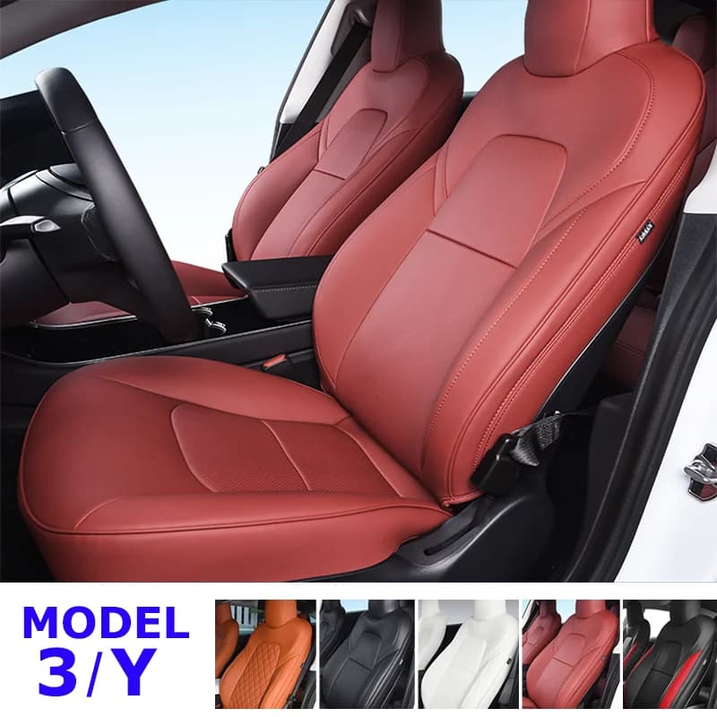 Ensemble complet de housses de siège de voiture en cuir, rouge, respirant, intérieur automatique, 4 saisons, modèles 3 Y, 5 places, accessoires, nouveaux styles