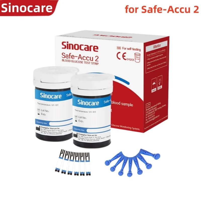 (Seulement pour Safe-Accu 2) 50/100/200/300/400 bandelettes de test de glycémie Sinocare pour lecteur de glycémie Safe Accu 2