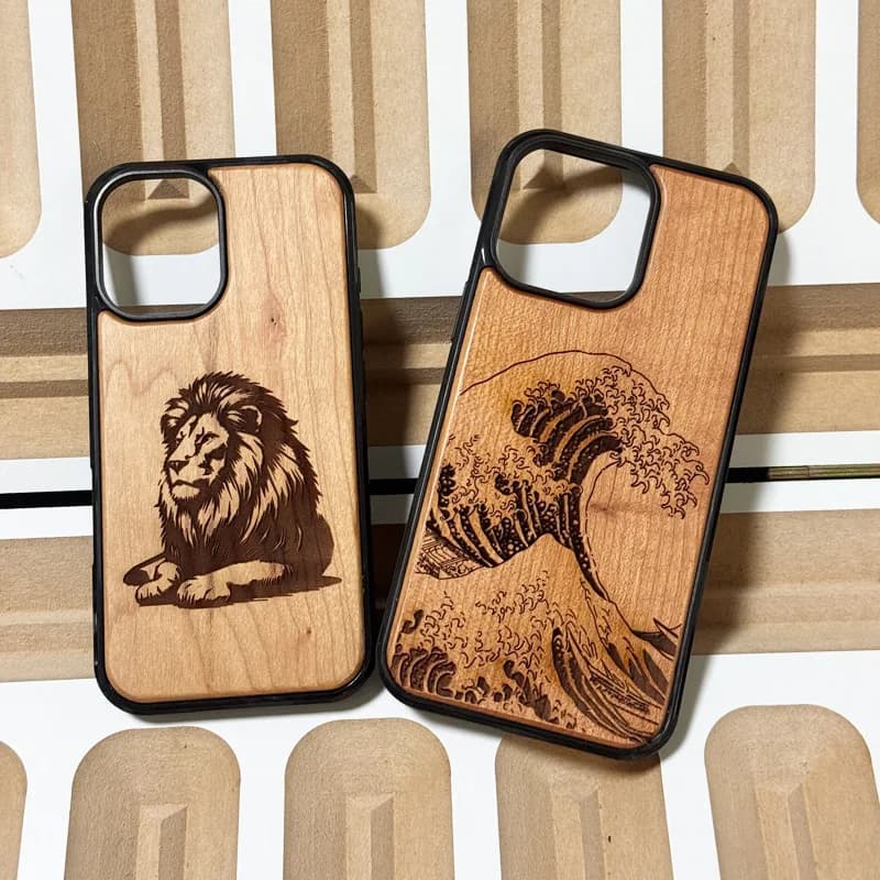 Coque de téléphone en bois massif de cerisier, motif floral vintage gravé, pour iPhone 18 17 16 15 14 13 12 Pro Max Air