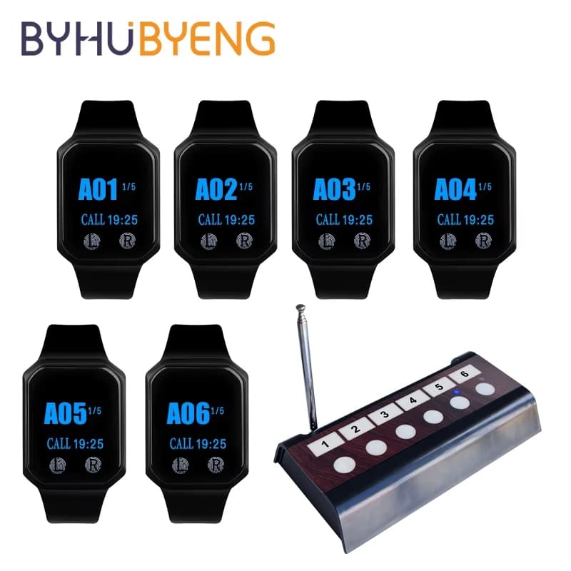 BYHUBYENG-Système d'alarme domestique, 1 appel 6, équipement de restaurant, boutons tactiles, récepteur de montre, sonnerie, service d'urgence, table