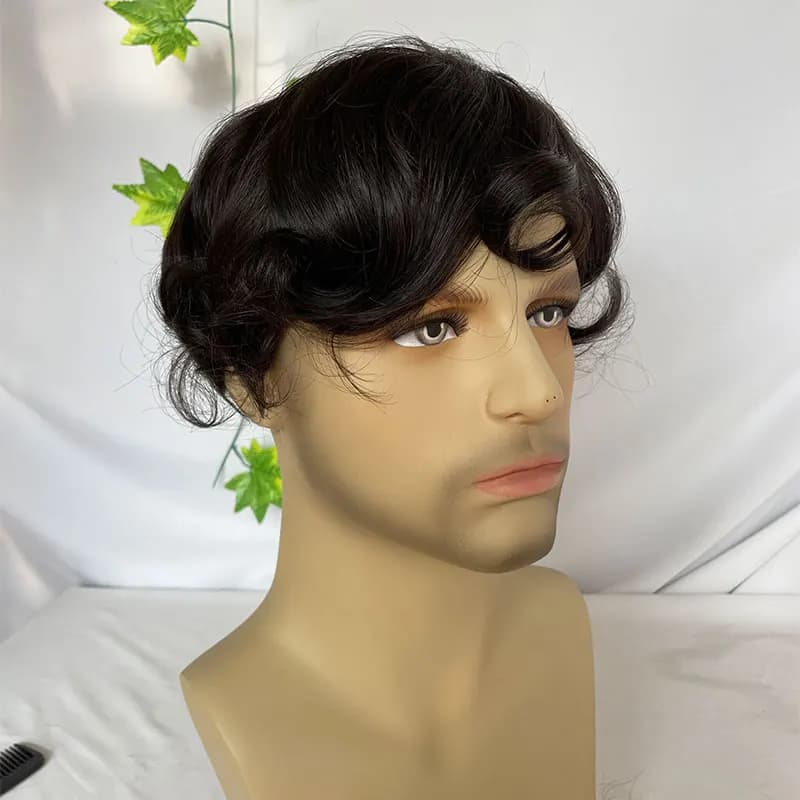 Eseewigs Prothèse capillaire européenne en cheveux humains Remy pour hommes, ultra-transparente, en PU à peau fine, 10x8, marron, 2 couleurs