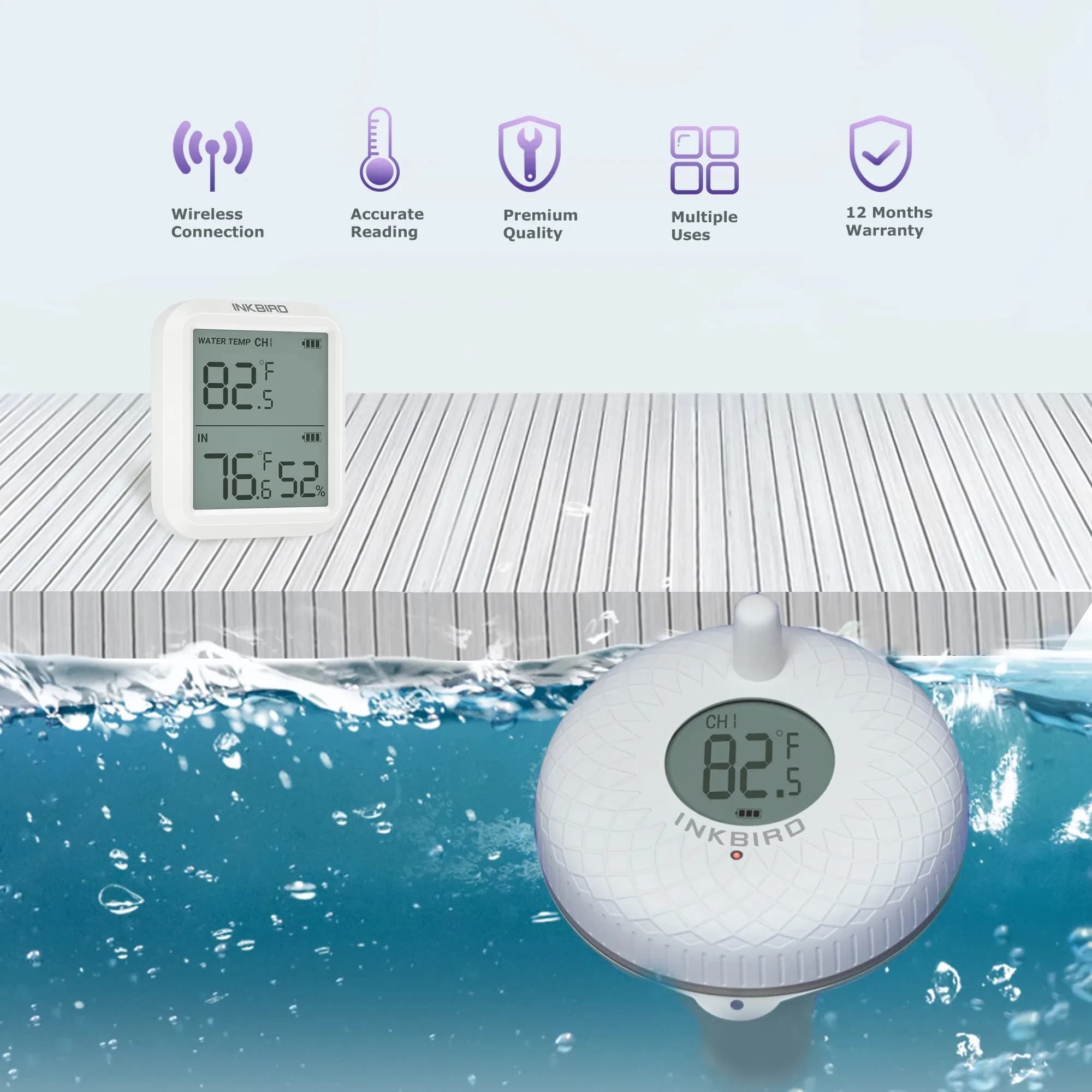 INKBIRD-Moniteur de température numérique précis pour spa, sans fil, piscine, Therye.com, extérieur, intérieur, contrôle Bluetooth, 3 types