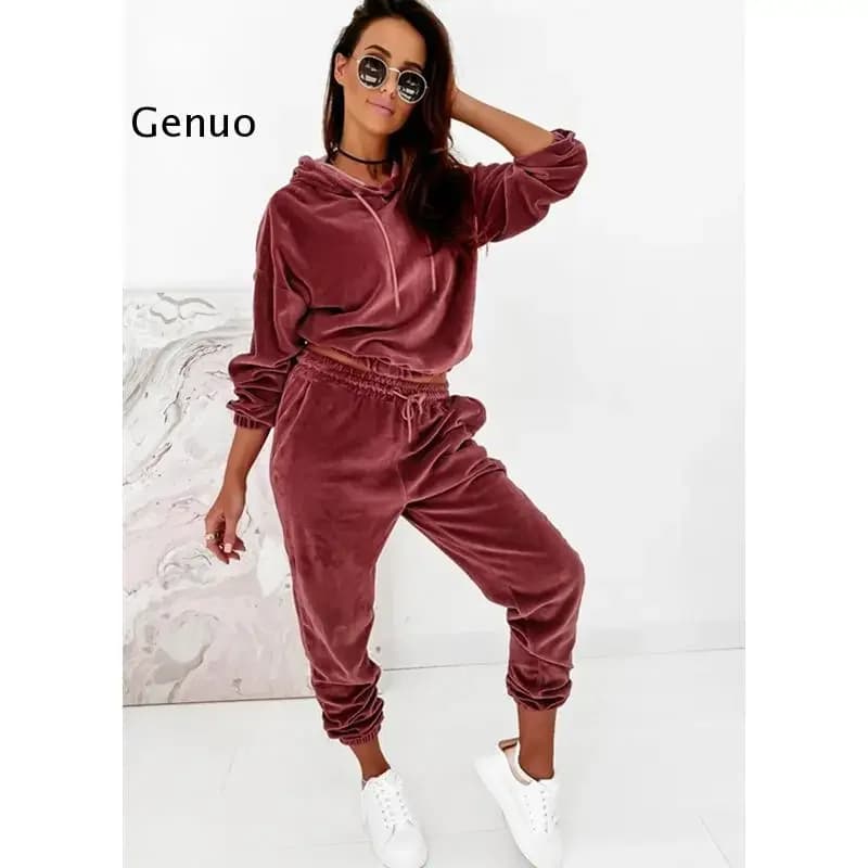 Survêtement en velours pour femme, ensemble deux pièces, automne, hiver