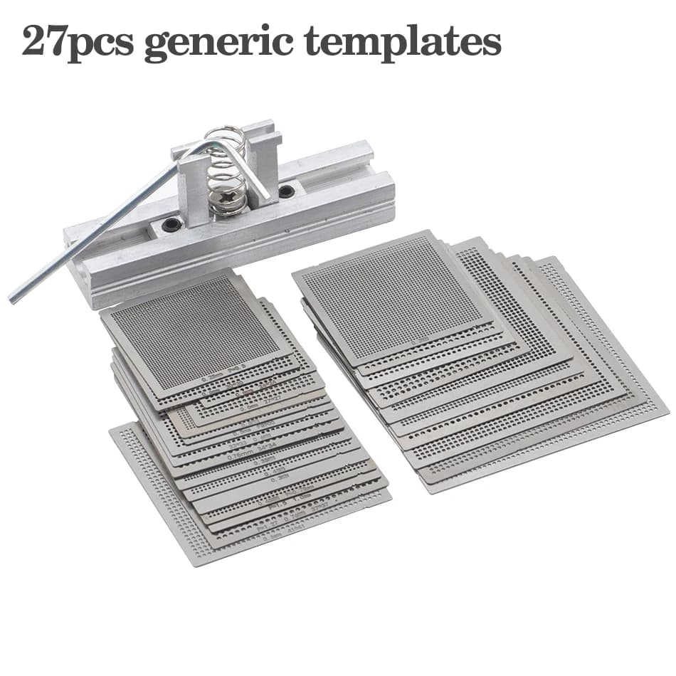 Pochoirs universels chauffés directement, modèle général BGA, pour puce SMT SMD, réparation et support facile, 27 pièces/16 pièces/10 pièces