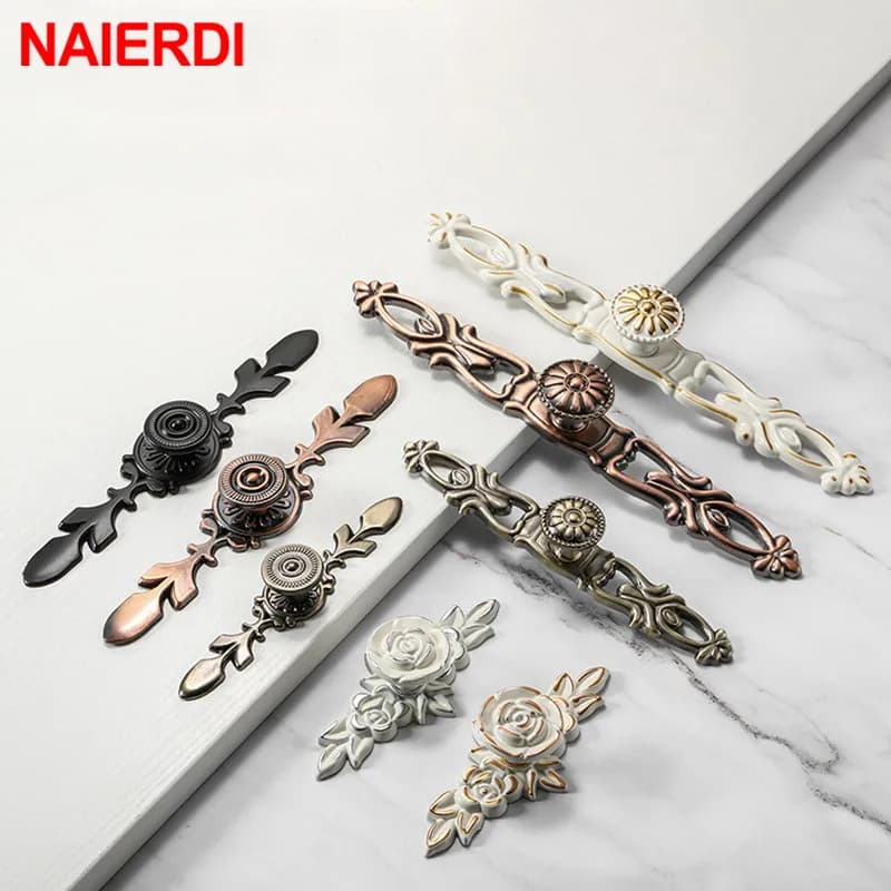 NAIERDI Bronze poignées de porte poignée d'armoire Antique armoire tire armoire tiroir boutons en alliage de Zinc placard meubles matériel