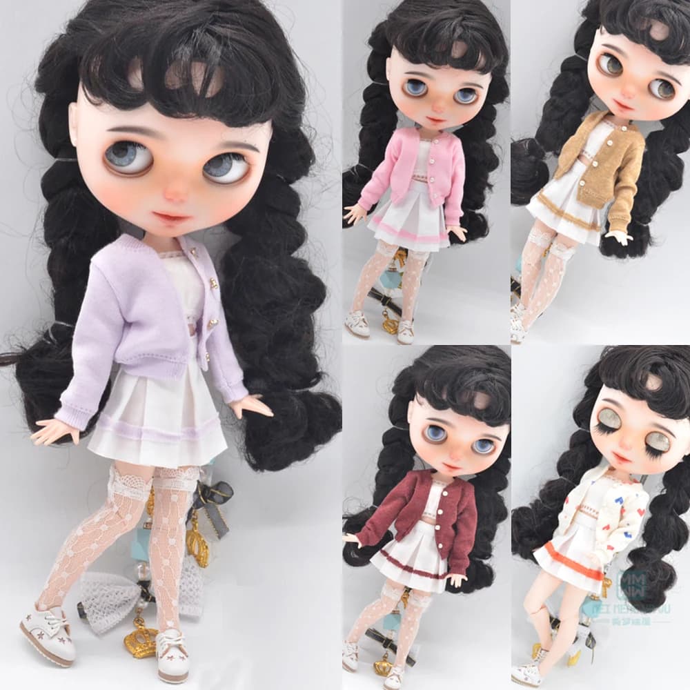 Vêtements de poupée Blyth, cardigan en laine violette trois pièces, accessoires pour poupées Azone OB23 OB24