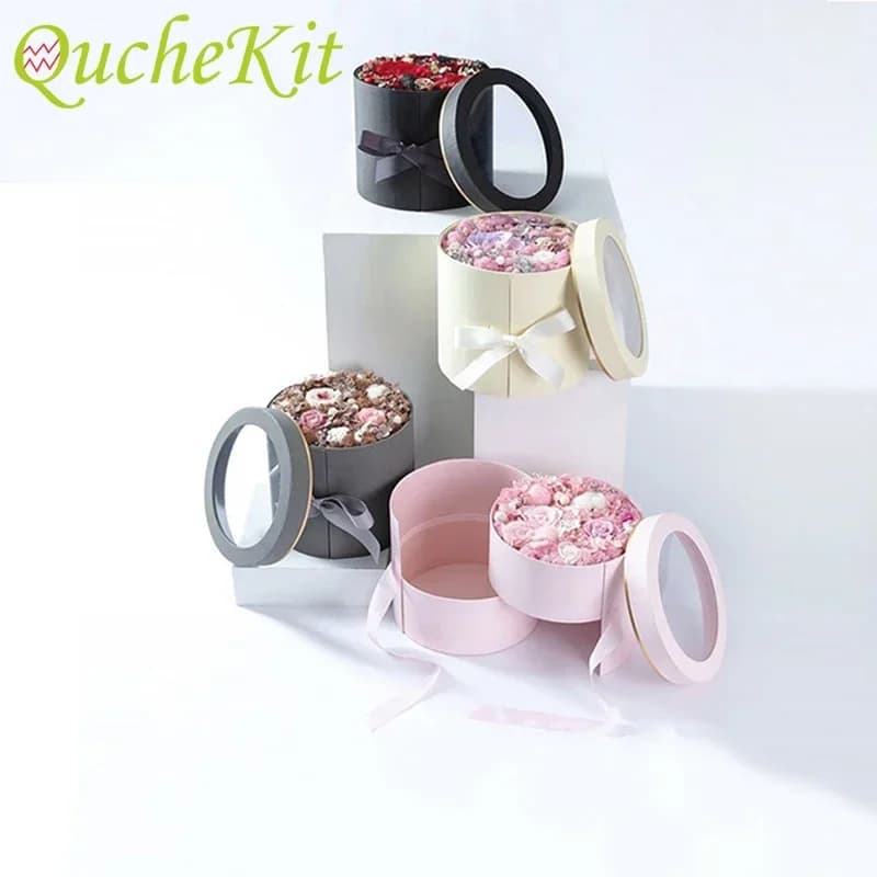 Coffrets cadeaux de fleurs de forme ronde à double couche, boîtes florales, emballage cadeau, boîte de rangement, bouquet de fleuriste
