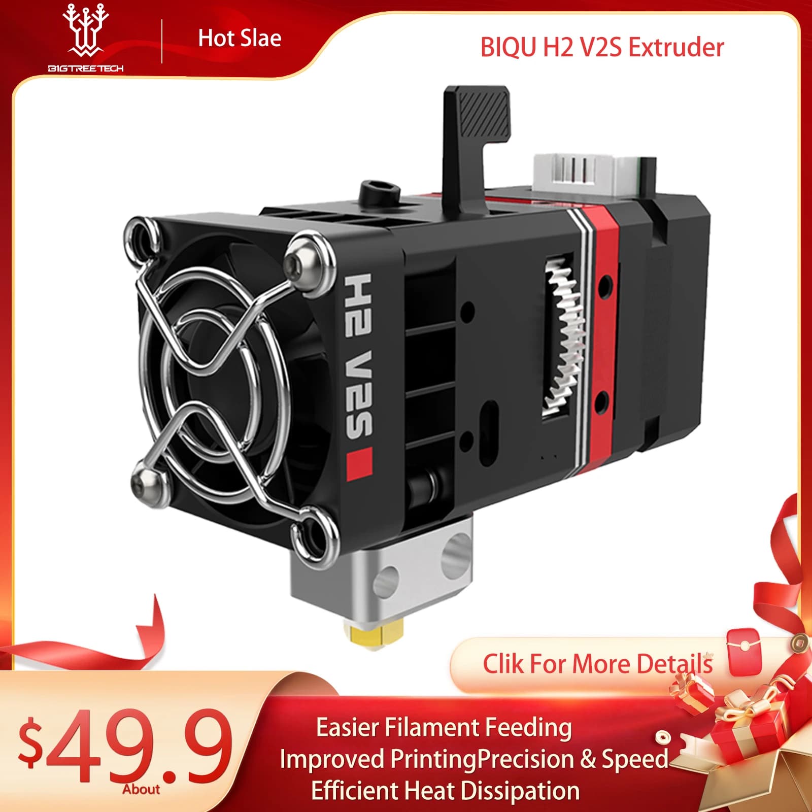 BIQU-Extrudeuse H2 V2S pour imprimante 3D Direct Touristers Gear Hotend 24V Accessoires Titan pour Ender 3 V2 Pro Mise à niveau H2 V2.0