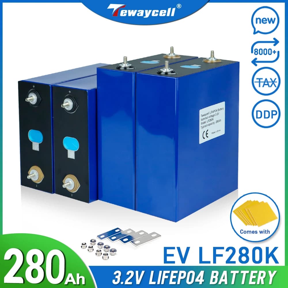 Batterie rechargeable Tewaycell Grade A LF280K 3.2V Lifepo4 8000 cycles 280Ah DIY 12V 24V 48V Li Ion Phospha Batterie Expédition DDP
