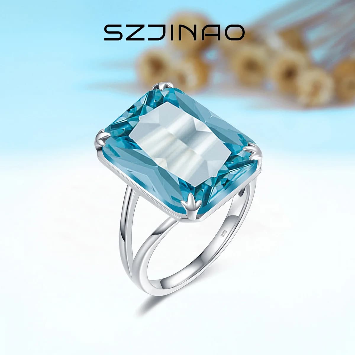 Bague en argent Sterling 925 véritable pour femmes, aigue-marine, plaqué or blanc, cadeau de Banquet, de fête d'anniversaire, bijoux fins féminins