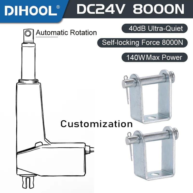Actionneur linéaire électrique DC24V 8000N 800kg charge TV ascenseur Colume 100mm 300mm 500mm course IP54 étanche 304 tuyau en acier inoxydable