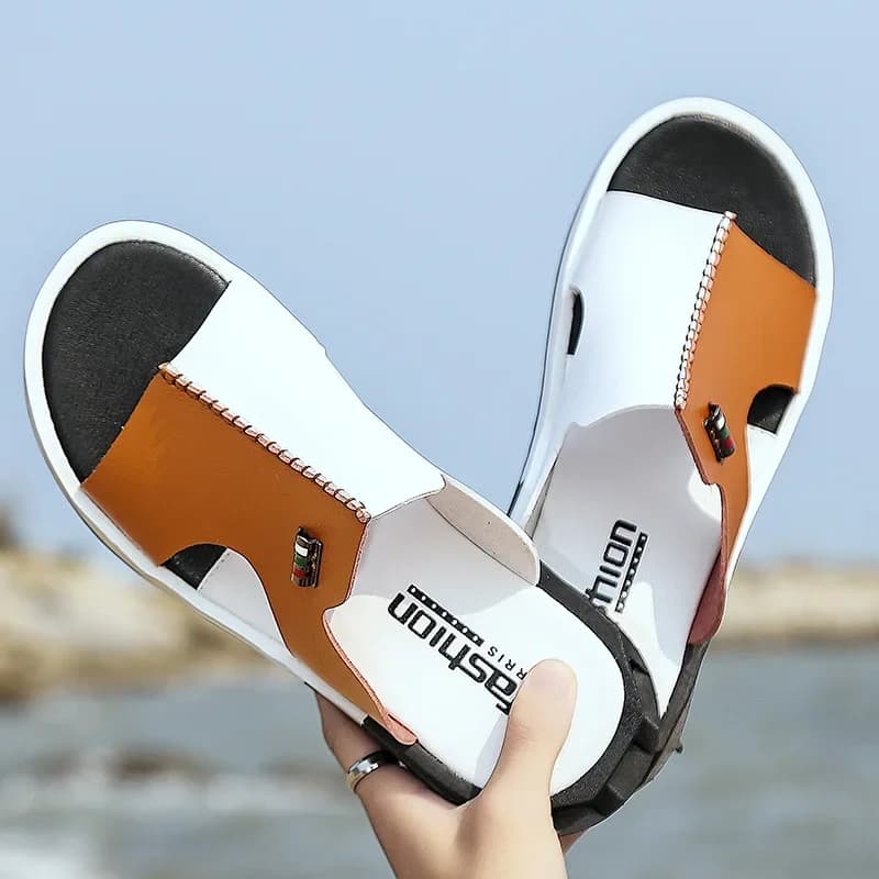 Sandales d'été en cuir pour hommes, confortables, décontractées, à enfiler, pantoufles à la mode, Zapatillas zones bregh4