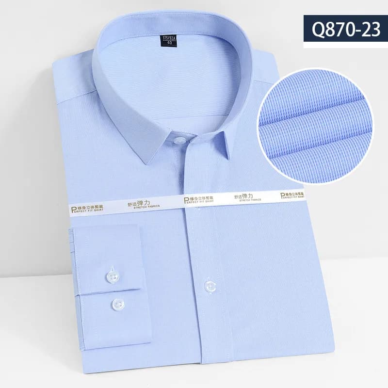 Chemise Homme 8XL en Fibre de Bambou Anti-Plis Bleue, Chemise de Travail Unie à Manches Longues, Chemise Slim Fit Homme, Chemise à Carreaux et Rayures