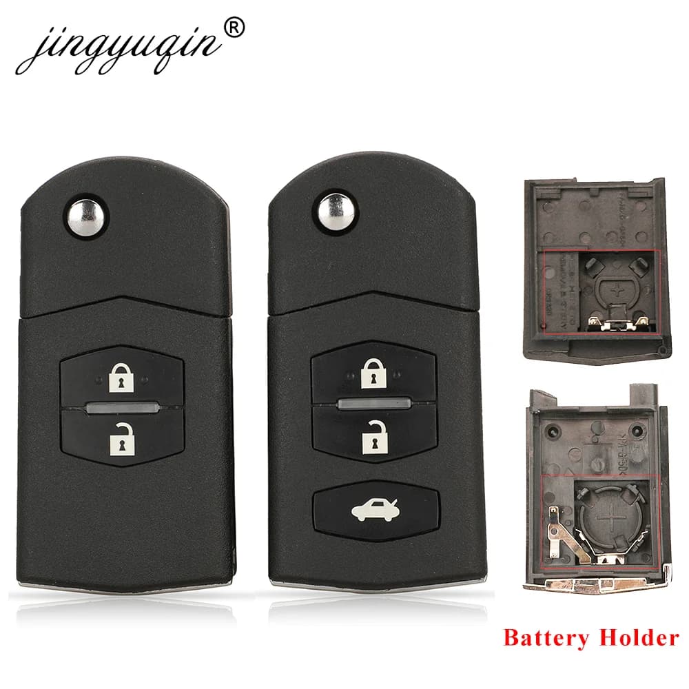 Jingyuqin 2/3 bouton télécommande porte-clés coque pliable pour Mazda 2 3 5 6 CX-7/CX-9/MX-5 avec remplacement de lame non coupée