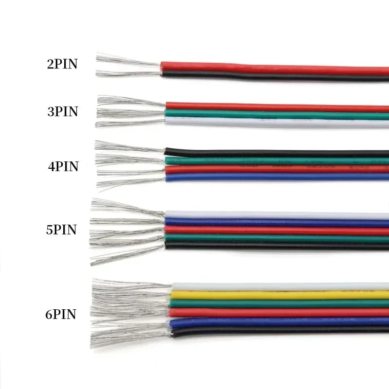 Fil électrique de 1 à 50m, 2/3/4/5/6 broches, connecteur de câble 18/20/22AWG, fils électriques pour bande lumineuse LED WS2812B RGB RGBW 5050