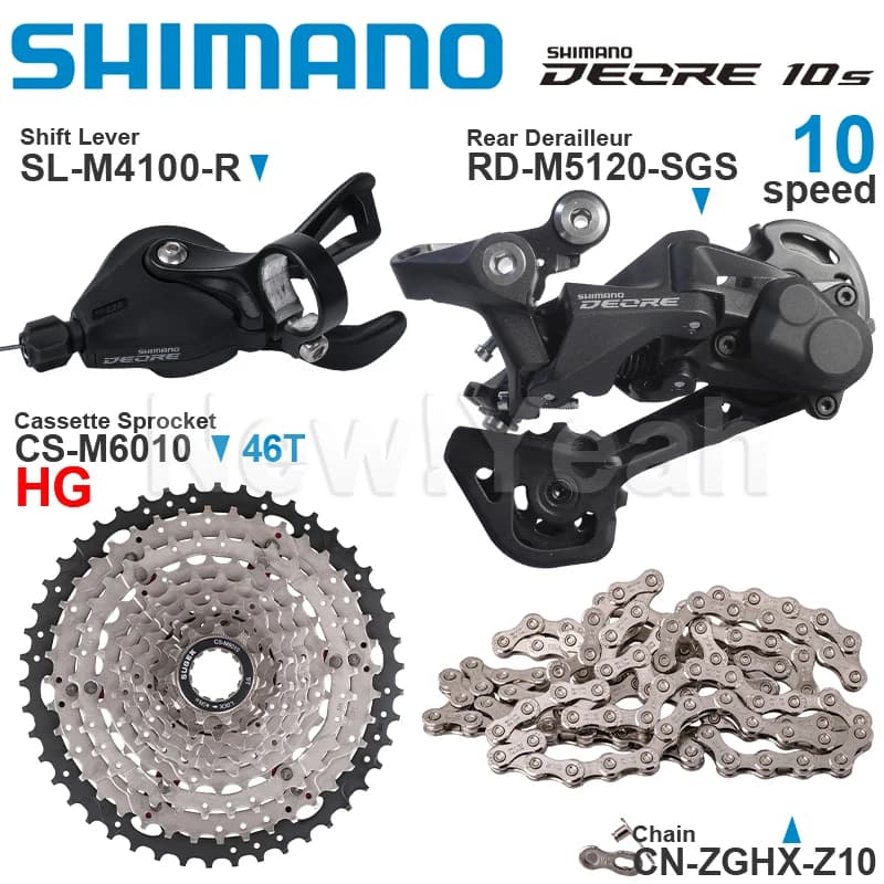 SHIMANO DEORE – groupe 10 vitesses comprenant manette de vitesse M4100 M4120 M5120, Cassette de dérailleur arrière 42T 46T et pièces de vélo à chaîne X10