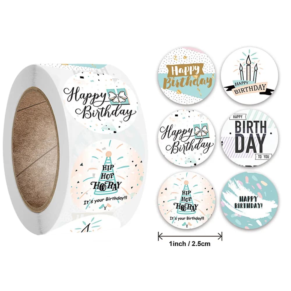 Autocollant rond joyeux anniversaire fait à la main, autocollant de scellage Vintage, cadeau de noël, papeterie, DIY bricolage, 50 à 500 pièces