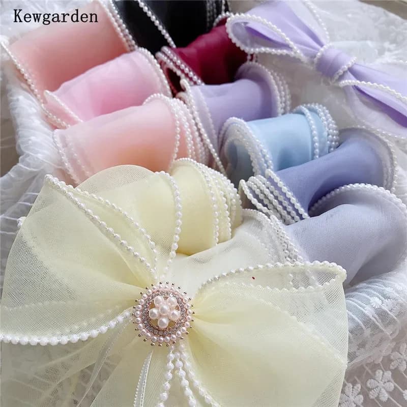 Kewgarden-Ruban en Organza Fait à la Main pour Bord de Perle, Accessoires pour Nministériels d de Cheveux, 6cm, 60mm, 28 Yards, Vente en Gros
