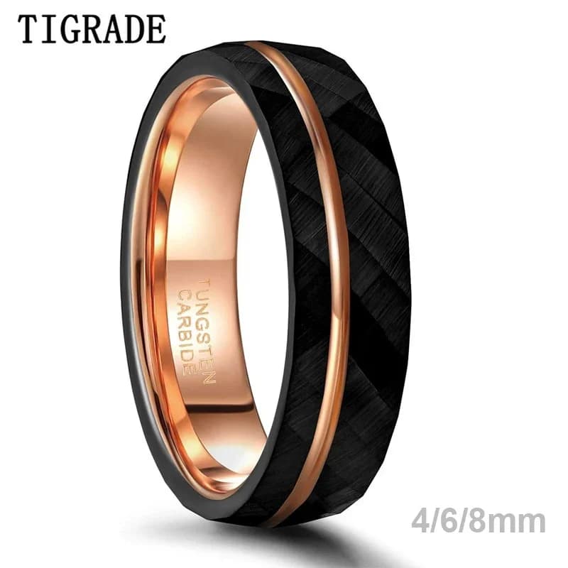 Tigrade 4mm 6mm 8mm anneaux en tungstène noir pour hommes femmes mince rainure en or Rose martelé bague de mariage confort ajustement taille 5-14