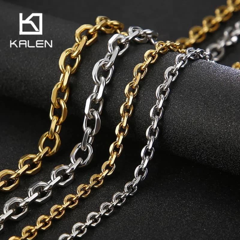 Collier Kalen en acier inoxydable pour homme, couleur or/argent, chaîne O, motif géométrique, vente en gros