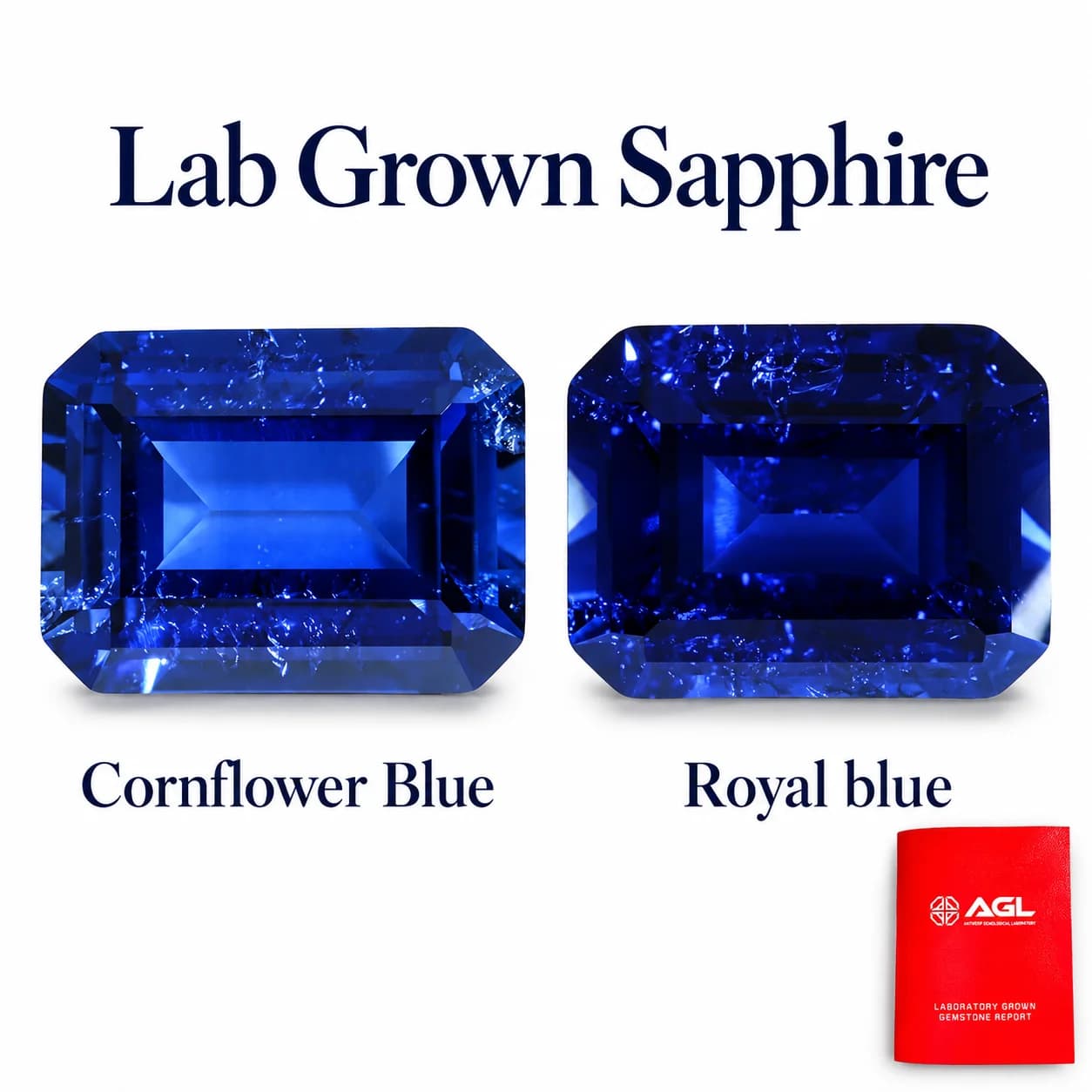 Saphir de laboratoire artificiel bleu bleuet royal, taille émeraude rectangulaire, avec des fissures et des inclusions mineures, pierre précieuse non montée