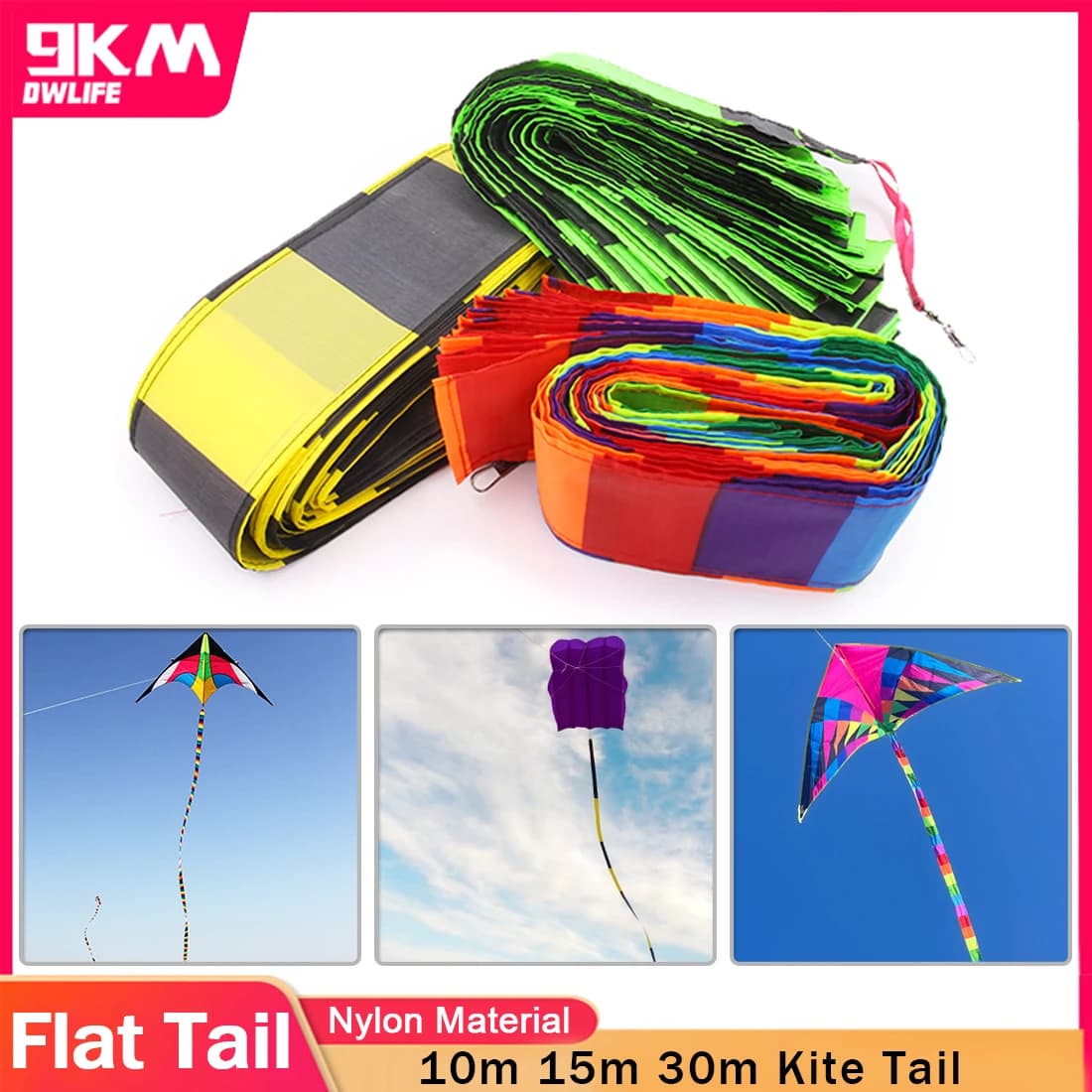 Queue de cerf-volant plate arc-en-ciel, 9KM, 10m ~ 30m, pour Delta, banderoles de cerf-volant à ligne unique, queue de pied pour ajouter un accessoire de remplacement, queues longues