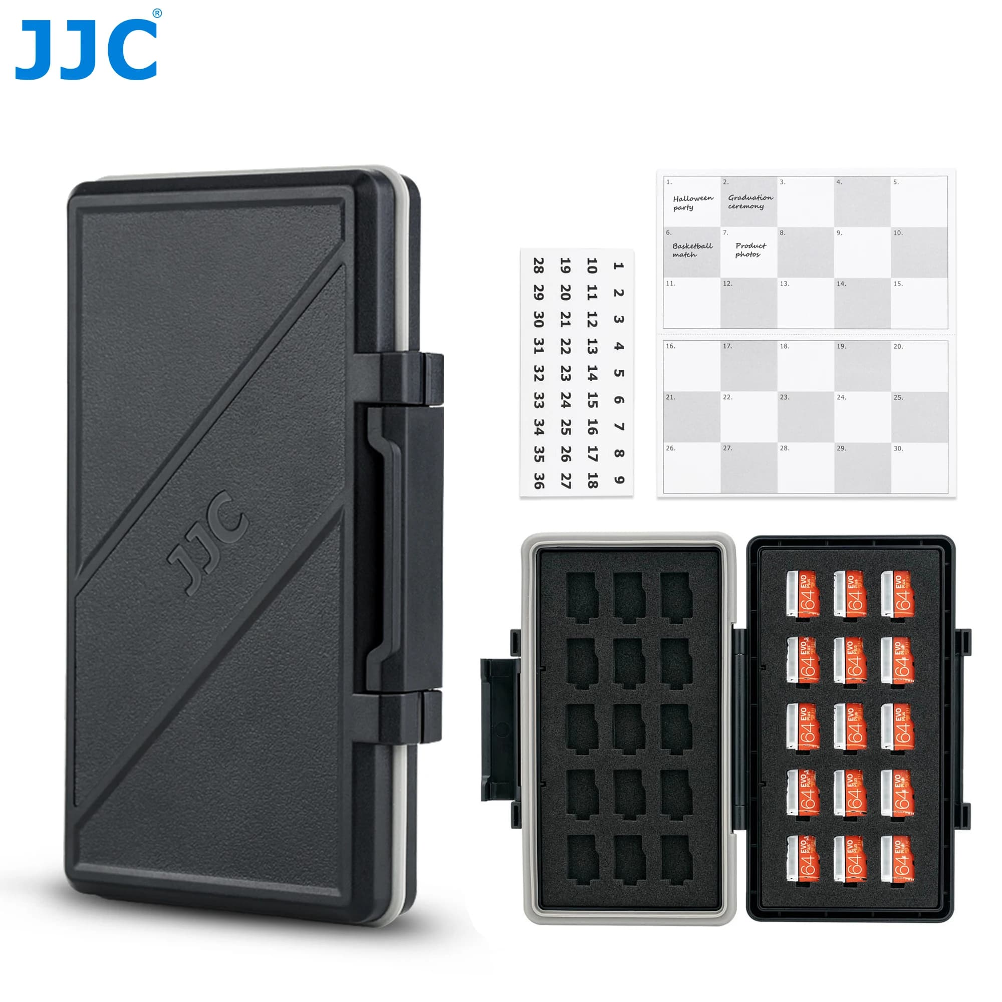 JJC 30 emplacements étui pour carte Micro SD étanche Microsd porte-carte mémoire organisateur boîte de rangement avec autocollant pour TF Micro SDHC SDXC