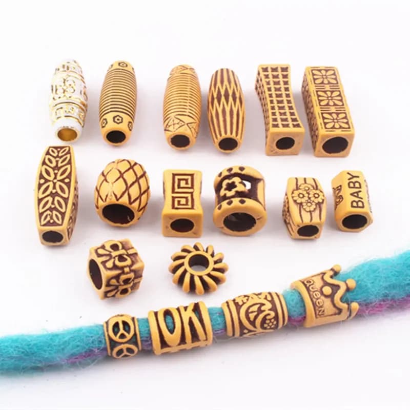 Perles de Dreadlock en plastique pour tresses, 10 pièces, fausse couleur en bois, bijoux pour cheveux, trou de 6mm, accessoires pour tresses