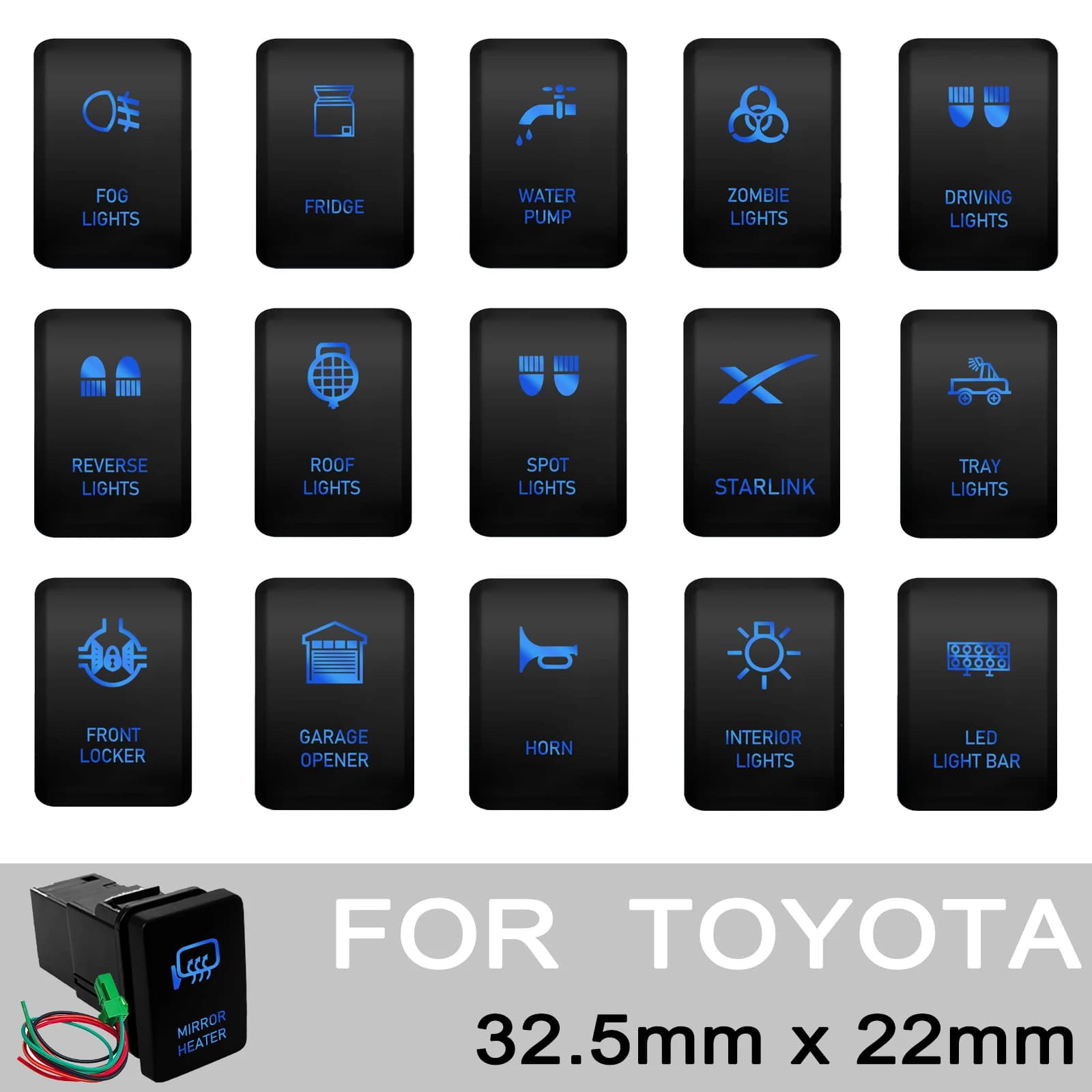 Interrupteur à bouton-poussoir LED bleu 12V, Spot d'alimentation, batterie Aux Starlink pour Toyota Kluger/Highlander Toyota 4runner, montage Direct