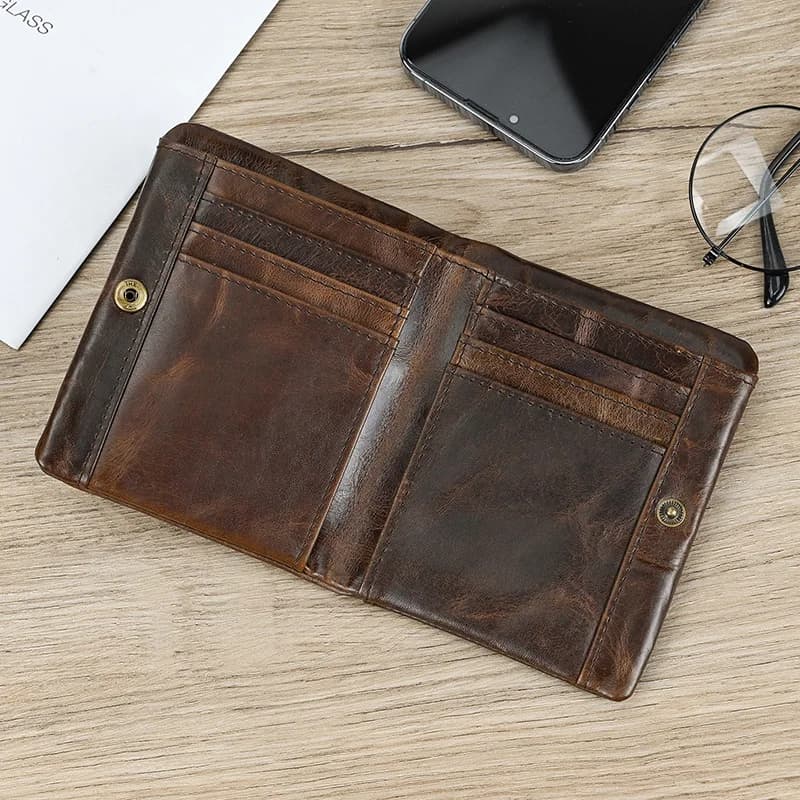 Newsbirds cuir court portefeuille porte-carte à deux volets porte-monnaie court sac à main mâle en cuir hommes portefeuille véritable peau de vache portefeuille à glissière