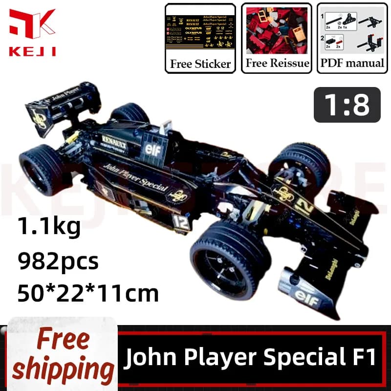 EllJI MOC-70614 John First Spécial F1 Voiture De dehors De Course Formule 1 1 1:8 Modèle décennie s De Construction Briques Kit Adulte Jouets Cadeau De Noël