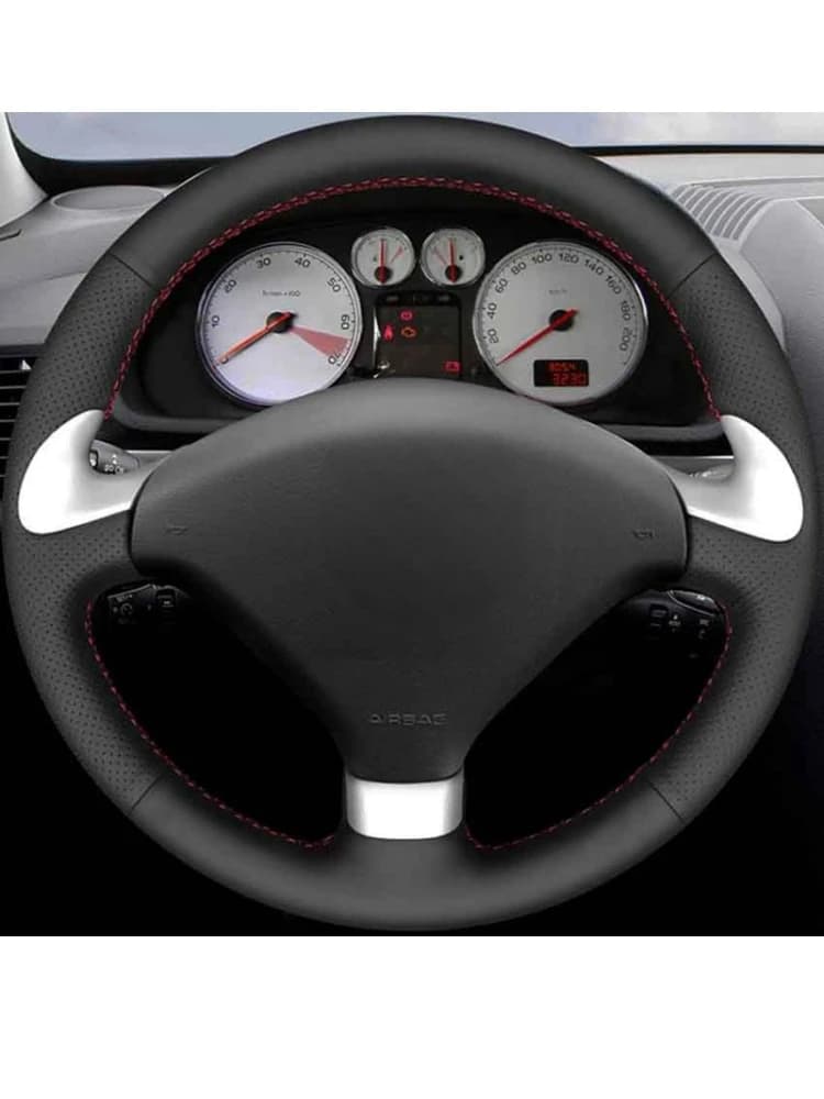 Housses de volant de voiture en cuir véritable noir souple, pour Peugeot 307 CC 2004-2009 307 SW 2004-2009 407 407 SW 2004-2009