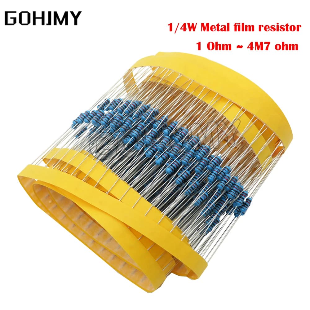 Résistance à film métallique 1/4W, 100 pièces, 1R ~ 22M 1R 100R 220R 330R 1K 1.5K 2.2K 3.3K 4.7K 10K 22K 47K 100K 220k 330 1K5 2K2 3K3 4K7 ohm