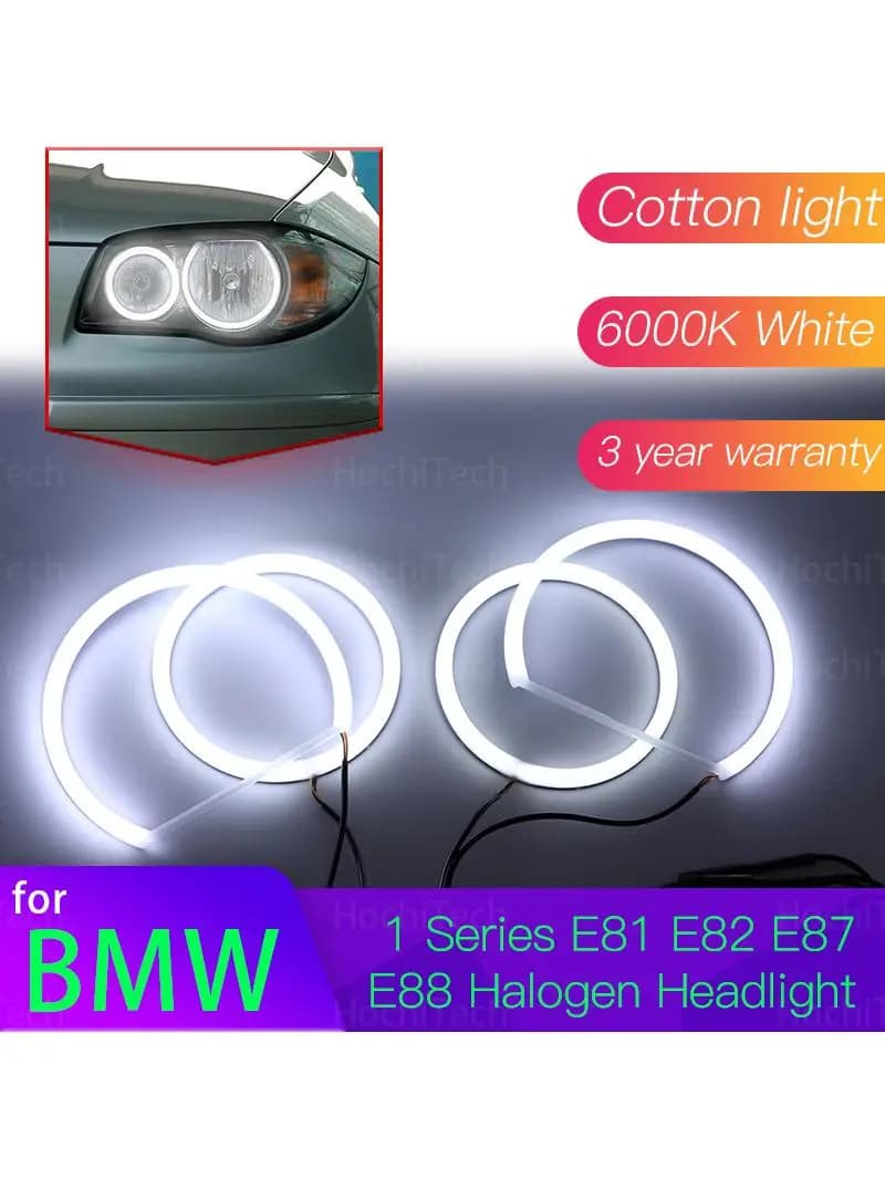 Kit Angel Eyes 6000L, Anneau Lumineux Blanc en Coton pour BMW Série 1 E81 E82 E87 E88, Lumière de Sauna Courbure