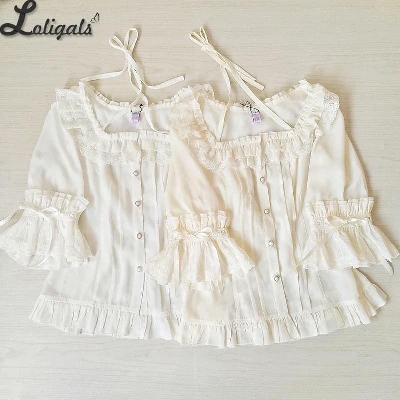 Chemise en mousseline de soie à volants et manches courtes, chemisier Lolita croisé, doux