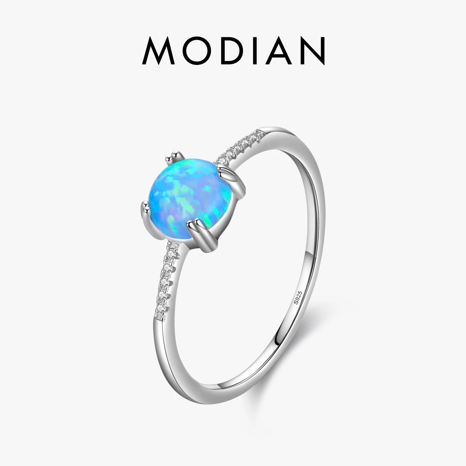 Modian réel 925 en argent Sterling rond exquis charme scintillant opale bague mode femme bijoux pour femmes accessoires