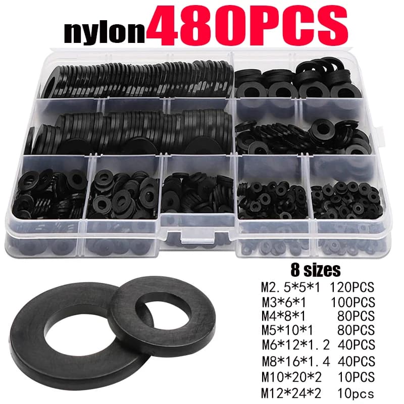 M2 M2.5 M3 M4 M5 M6 M8 rondelles en Nylon entretoises d'isolation en plastique joints noir blanc 250/350/480/500 pièces ensemble Kit d'anneaux de joint