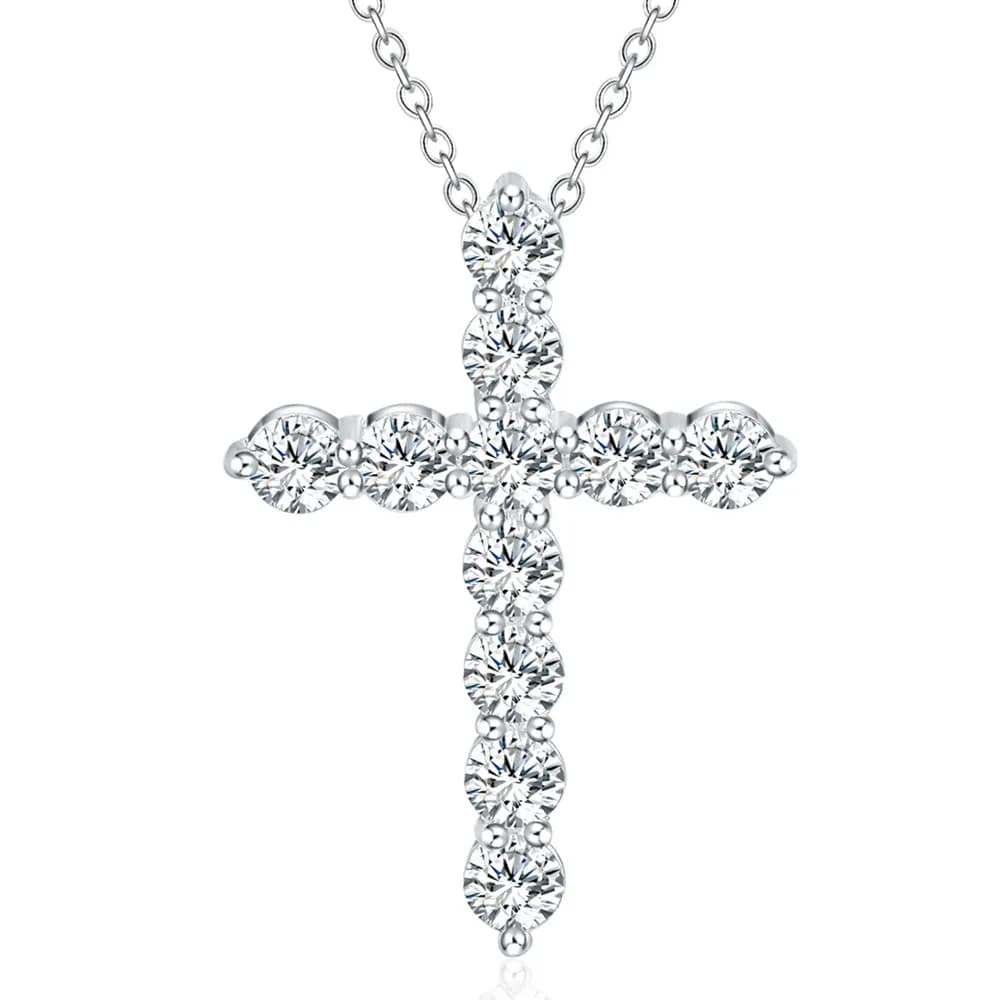 Collier en argent Sterling 925 pour femmes, 18 pouces, cristal brillant, pendentif croix élégant, haute qualité, bijoux à la mode, cadeau de noël