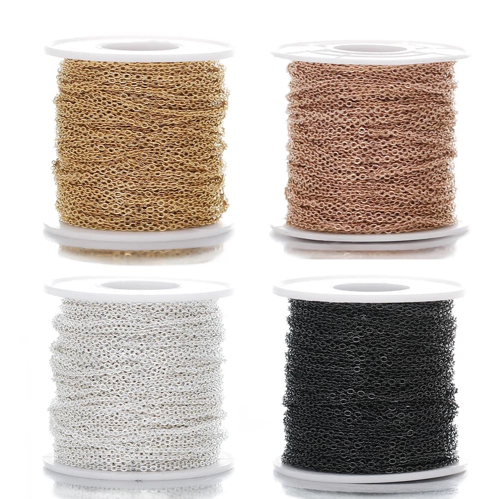Chaînes à maillons couleur or en acier inoxydable de 2 mètres, câble en vrac, résultats de fabrication de bijoux, chaînes de corps de 1mm 1.5mm 2mm de largeur