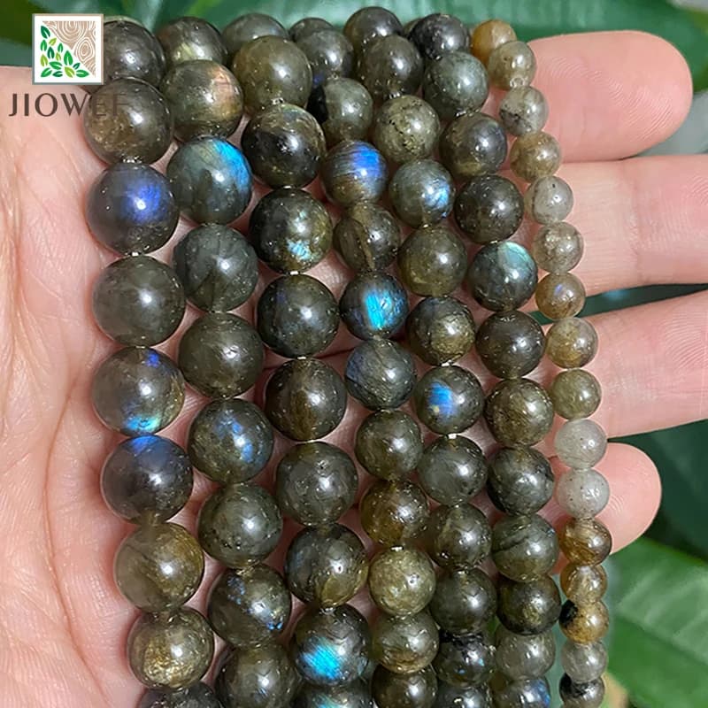 Perles rondes en Labradorite verte naturelle lisse, amples, pour la fabrication de bijoux, accessoires de clous d'oreilles, 15 pouces, 4/6/8/10/12mm