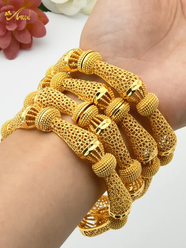 Bracelets à breloques de couleur or indien pour femmes, bijoux africains de luxe plaqué or de dubaï, cadeau de mariage 4 pièces/lot