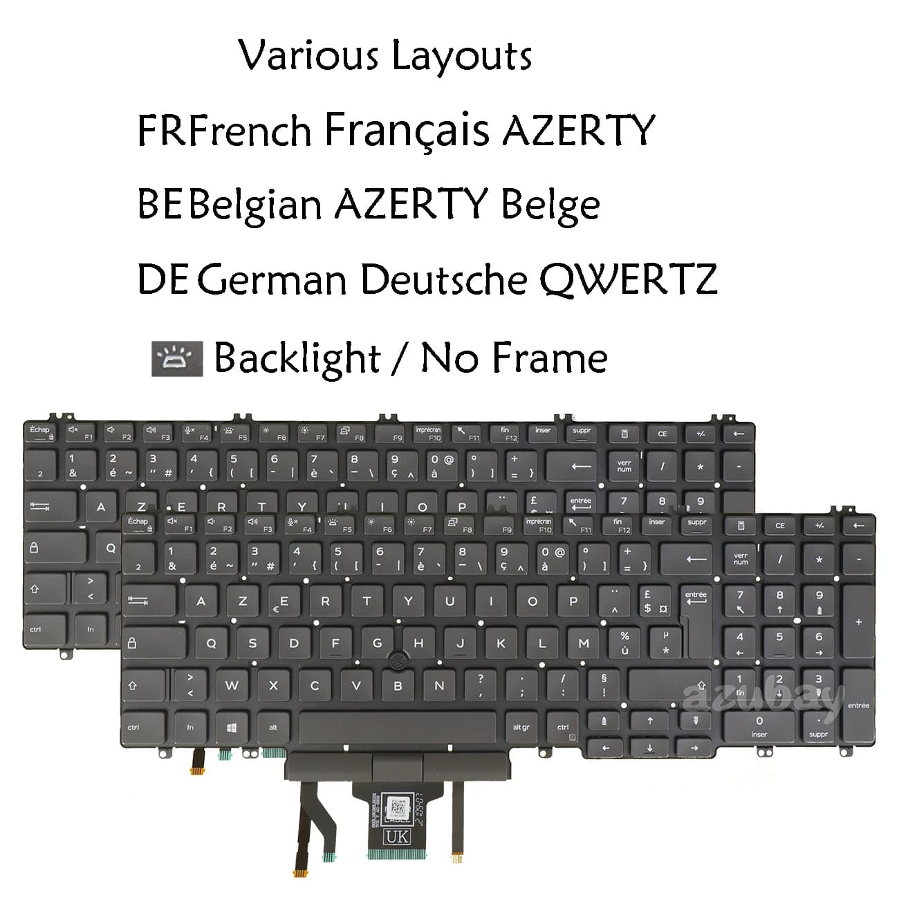 Clavier QWERTZ allemand AZERTY belge français pour DELL Latitude 5500 5501 5510 5511 0VTXVN 0TFC98 0W30IT NSK-EX0BC, rétro-éclairé