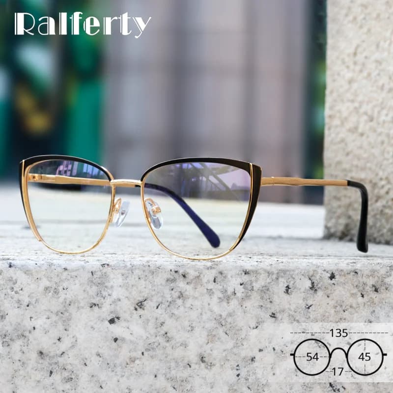 Ralferty-Lunettes de lumière bleue décoratives pour femmes, lunettes d'ordinateur, cadre transparent, métal antireflet, Oculos