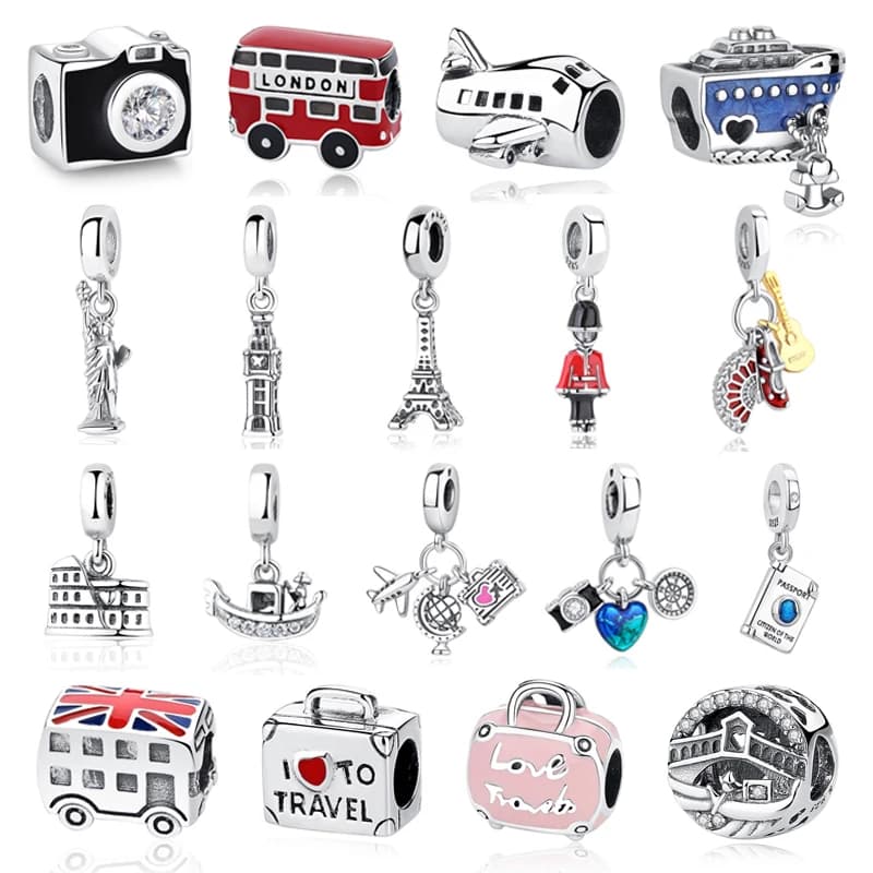 Breloques originales en argent Sterling 925, valise d'appareil photo, pendentif Bus de londres, perles adaptées aux Bracelets et colliers, bijoux pour femmes