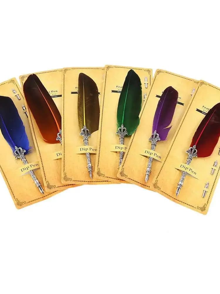Ensemble de stylos multicolores rétro, plumes de dinde, 5 plumes obliques, outils d'écriture, fournitures scolaires et de bureau
