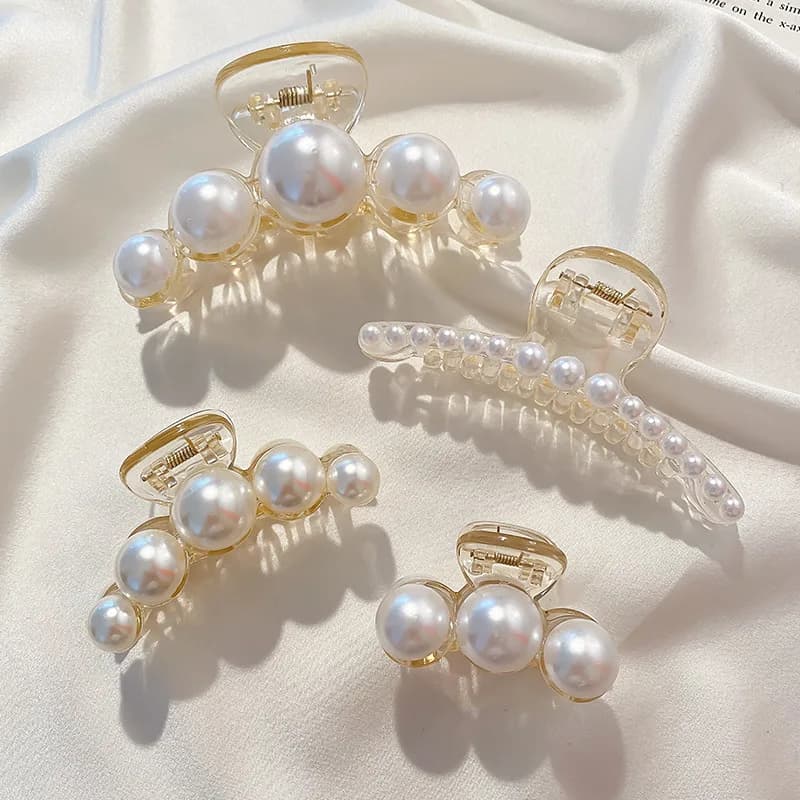 Grande griffe de cheveux en perles pour femmes, Barrettes de maquillage pour dames, accessoires pour cheveux, pince à cheveux en forme de crabe croisé coréen, couvre-chef à la mode pour filles