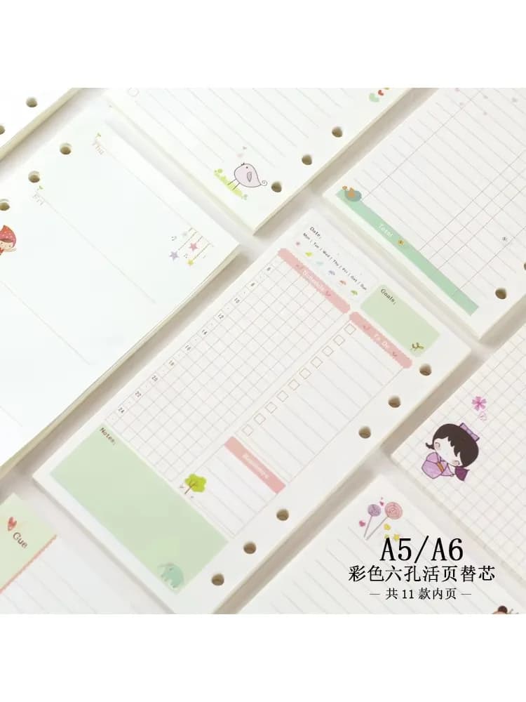 Recharge de papier pour cahier A5 horizon scalp, classeur à spirale Kawaii, index Inner Liberty, agenda mensuel hebdomadaire 03, licence, 45 feuilles