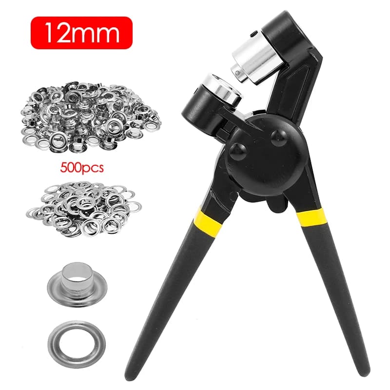 Kit de poinçonnage manuel avec 500 œillets de 12 mm pour ceintures, artisanat, caoutchouc, affiches, bâches, cuir, toile