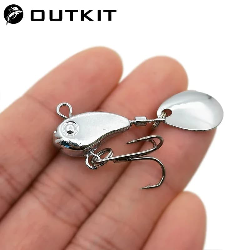 OUTKIT métal Mini VIB avec cuillère leurre de pêche 8.5g hiver glace matériel de pêche broche manivelle Vibration Spinner appât coulant