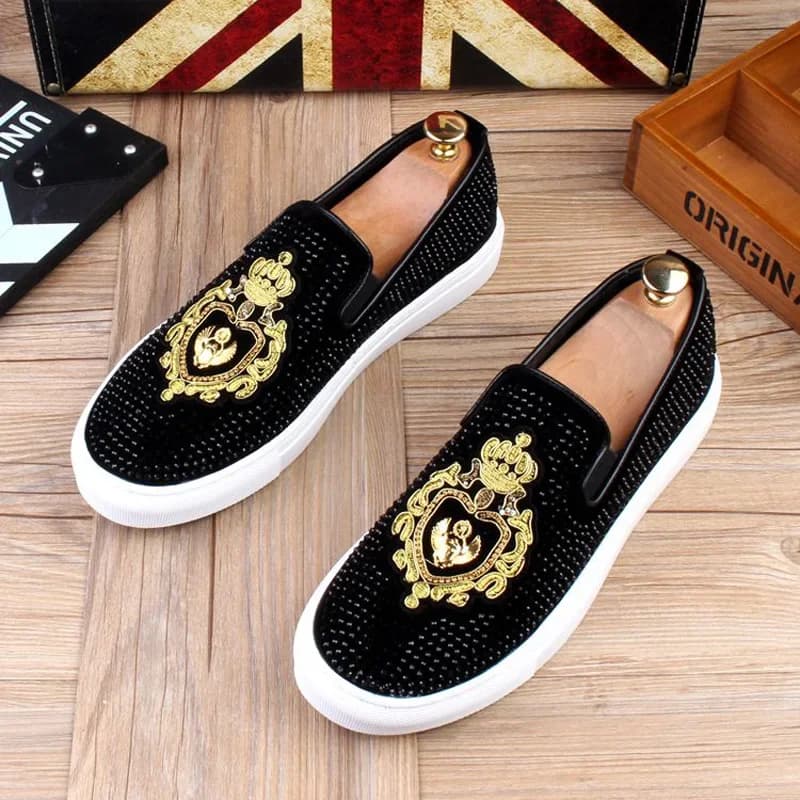 2025 nouveaux hommes marée en cuir chaussures décontractées mode luxe broderie scintillante strass chaussures plates loisirs baskets mocassins